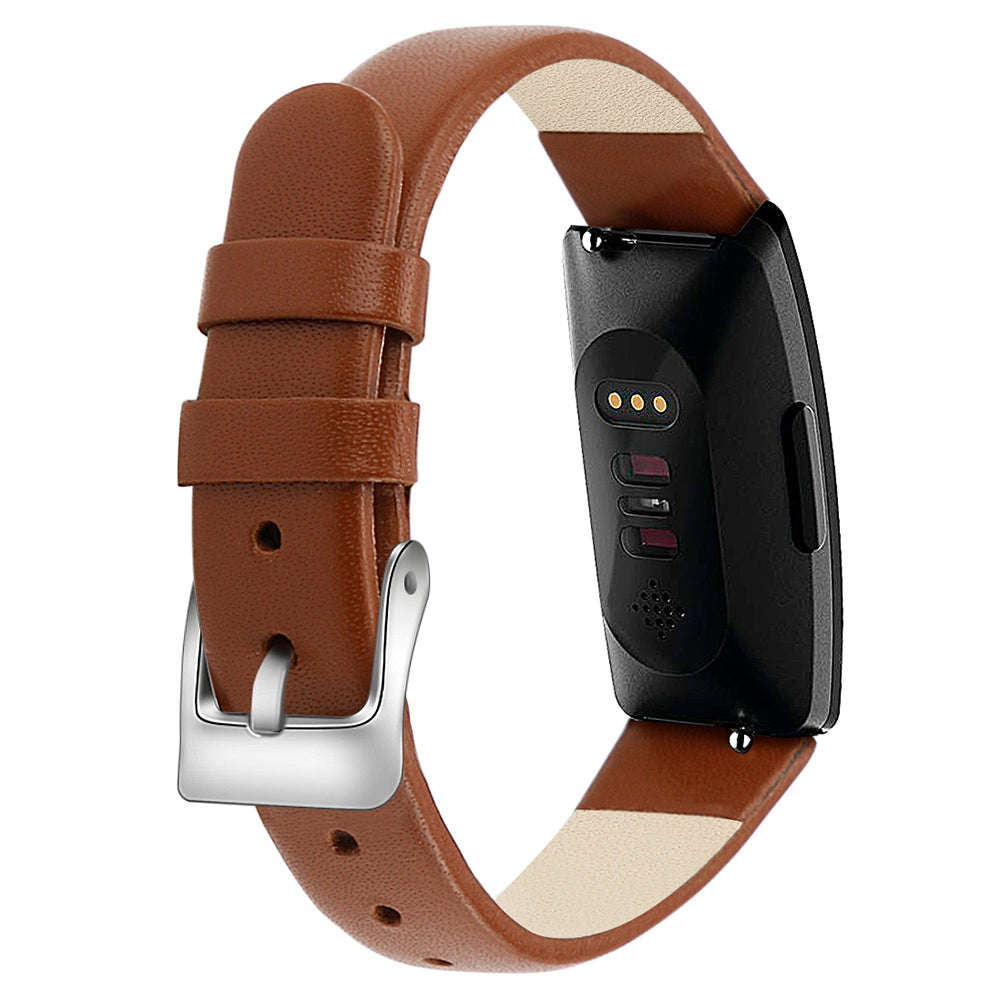 For Fitbit Inspire / Inspire HR Smart Watch Band Top-layer Cow Leather Wrist Strap - L / Black+Pink Flower For Fitbit Inspire / Inspire HR Smart Watch Band Top-layer Cow Leather Wrist Strap - L / Black+Pink Flower